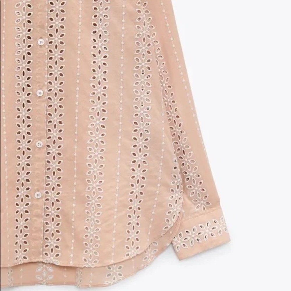 ZARA Openwork Cutwork Embroidered Shirt Pink New - Picture 3 of 5